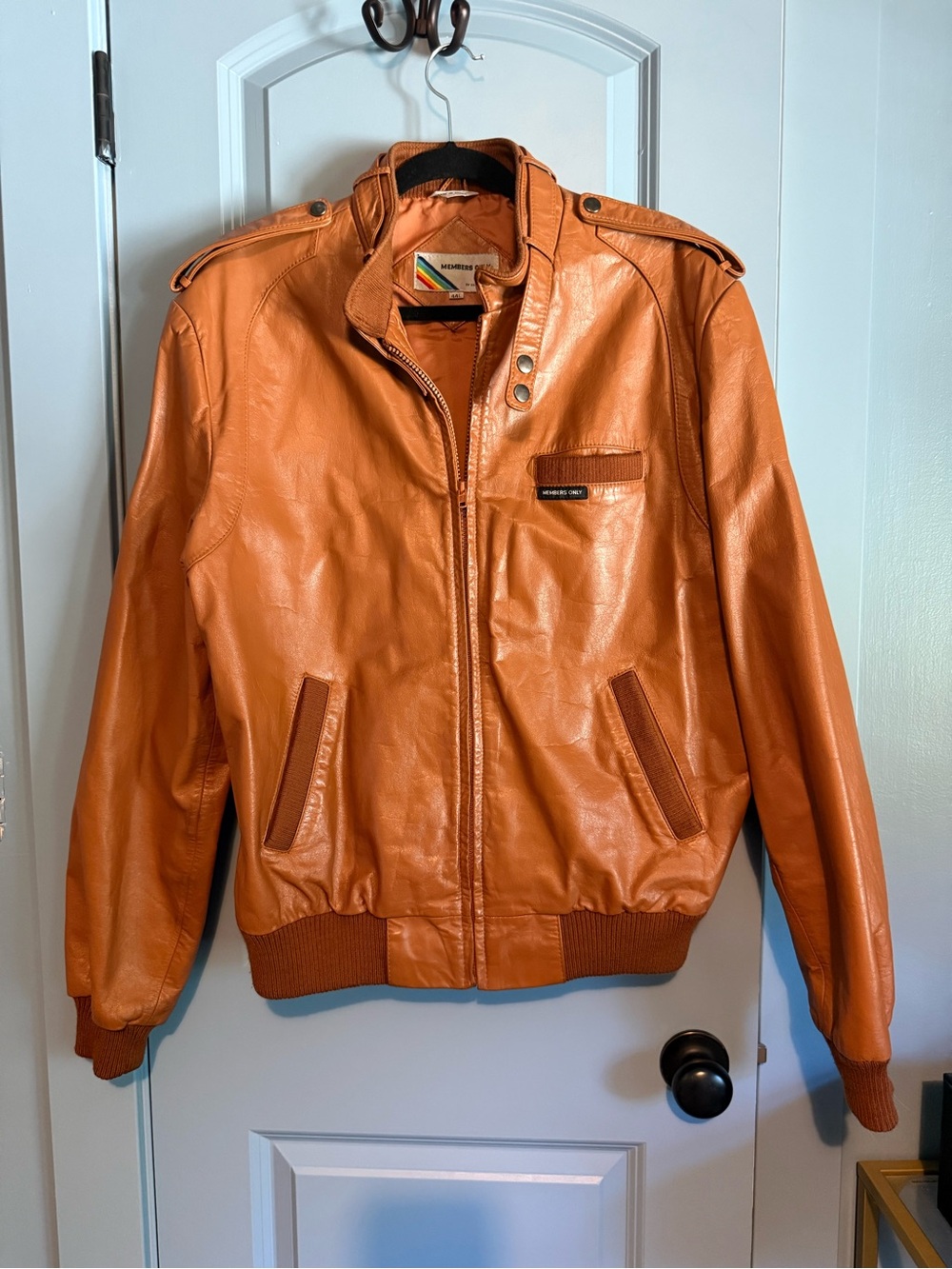 Members Only Tan Leather Bomber Jacket